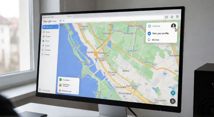 como cambiar el avatar de google maps, Pantalla de ordenador mostrando cómo acceder al perfil en la web de Google Maps