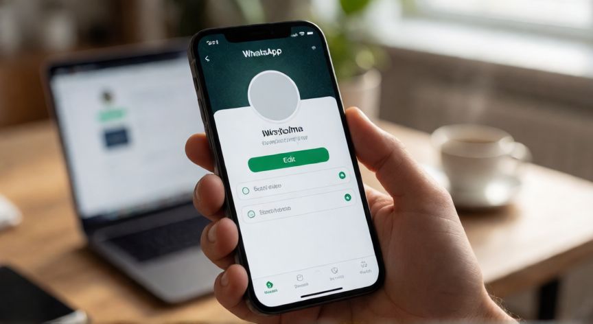 como cambiar el avatar de whatsapp, Pantalla de ajustes de perfil de WhatsApp en un móvil