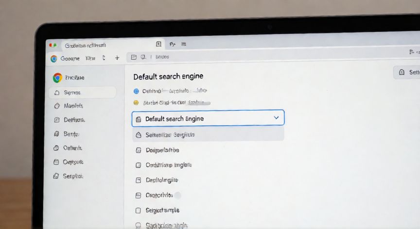 como cambiar el buscador predeterminado, Pantalla de ajustes de Chrome mostrando cómo cambiar el buscador predeterminado