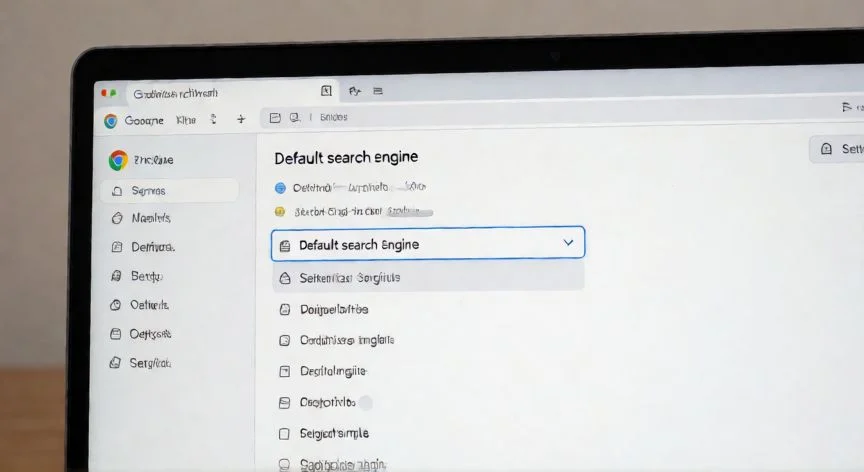 Pantalla de ajustes de Chrome mostrando cómo cambiar el buscador predeterminado