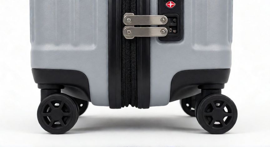 como cambiar el codigo de una maleta, Detalle de una cerradura TSA de maleta con ruedas numéricas
