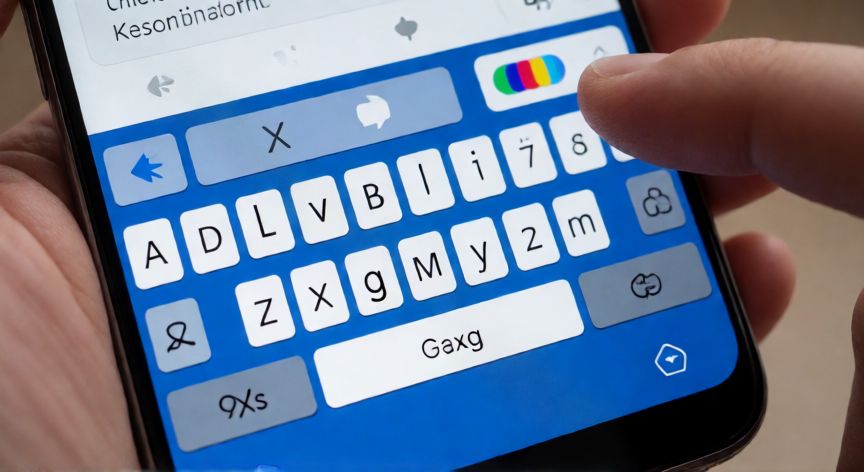 como cambiar el color del teclado samsung, Pantalla de móvil Samsung mostrando el menú de personalización del teclado con una paleta de colores azul