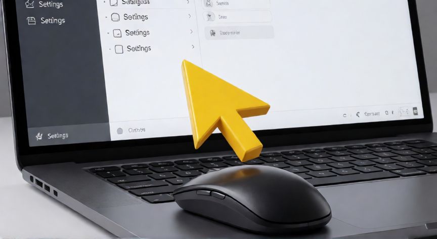 como cambiar el cursor del raton, Cursor del ratón ampliado en la pantalla de un portátil con ajustes abiertos