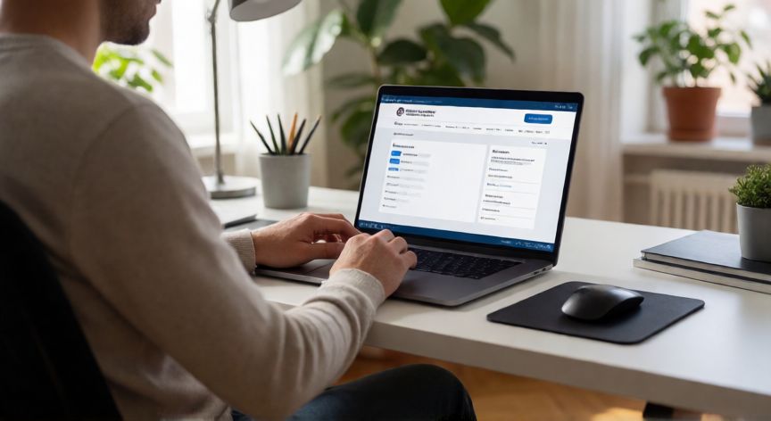 como cambiar el domicilio en la seguridad social, Persona actualizando sus datos en la sede electrónica de la Seguridad Social desde su ordenador