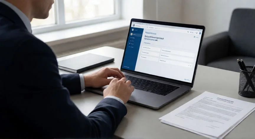 Persona actualizando sus datos fiscales en la sede electrónica de la AEAT desde su ordenador