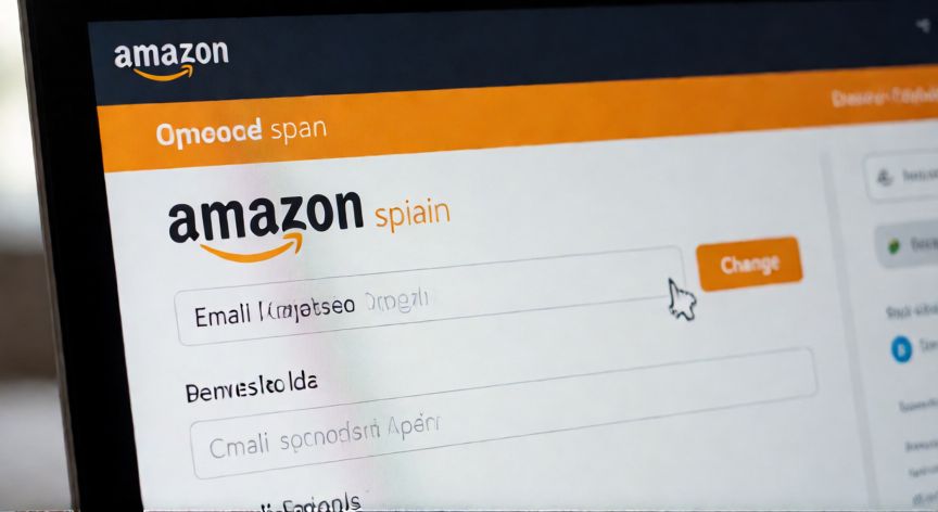 como cambiar el email en amazon, Pantalla de ordenador mostrando la sección de cambio de correo electrónico en la cuenta de Amazon España