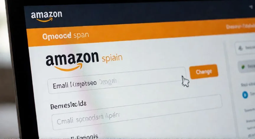 Pantalla de ordenador mostrando la sección de cambio de correo electrónico en la cuenta de Amazon España