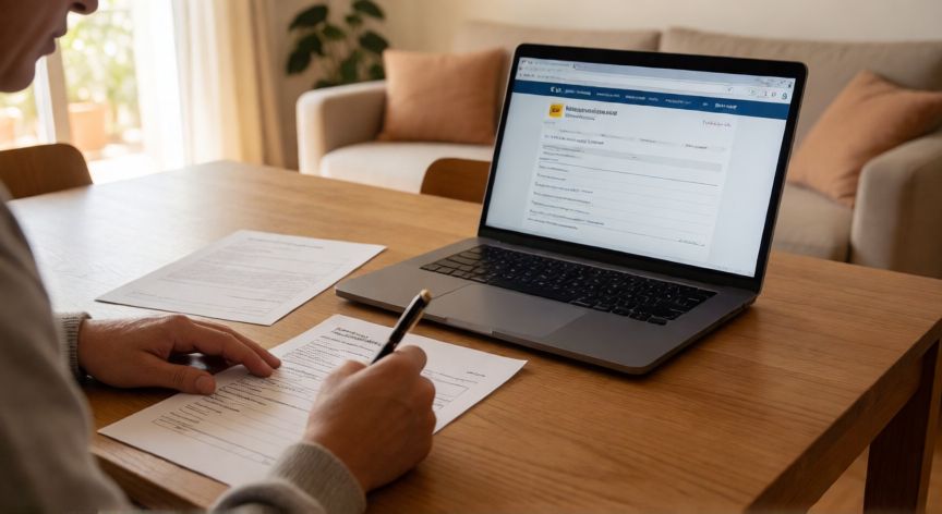 Persona rellenando formulario de empadronamiento en su nueva vivienda