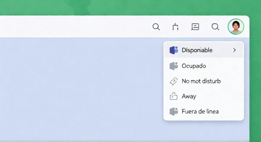 Menú desplegable de estados en Microsoft Teams con opciones en español