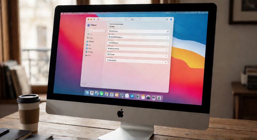 como cambiar el fondo de pantalla del ordenador, Ordenador Apple iMac mostrando las opciones de personalización de fondo en macOS