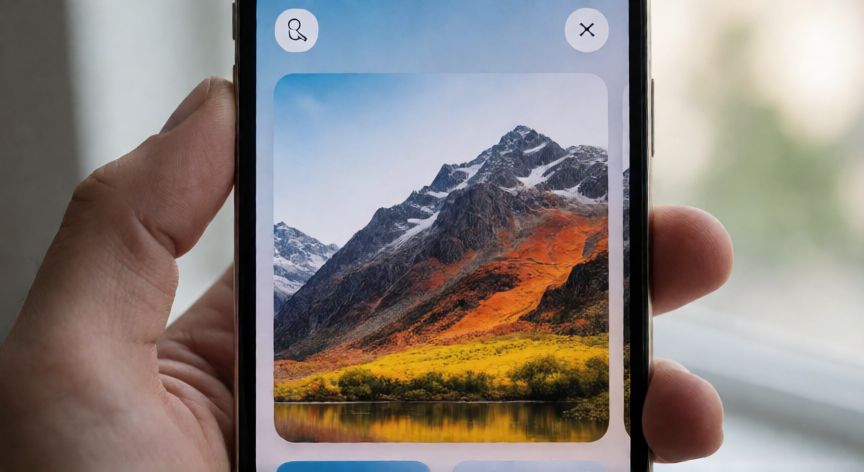 como cambiar el fondo de pantalla en iphone, Pantalla de ajustes de fondo de pantalla en un iPhone mostrando una foto de montaña
