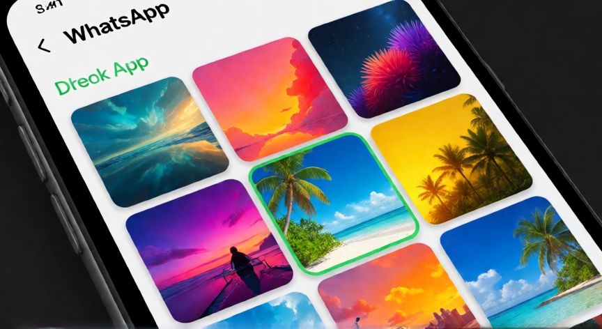 como cambiar el fondo de whatsapp, Interfaz de selección de fondos en la aplicación de WhatsApp con variadas opciones
