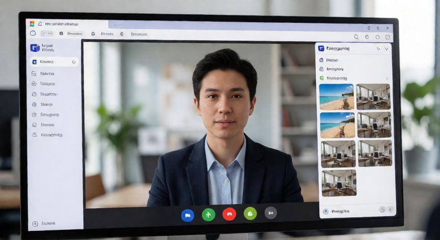 como cambiar el fondo en teams, Pantalla de Microsoft Teams mostrando el menú de efectos de fondo abiertos