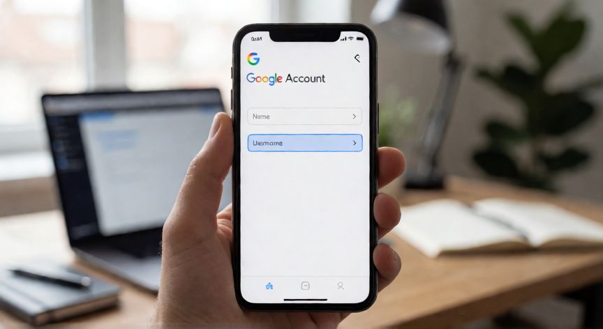 como cambiar el gmail, Configuración de cuenta de Google en un móvil mostrando opciones de nombre de usuario