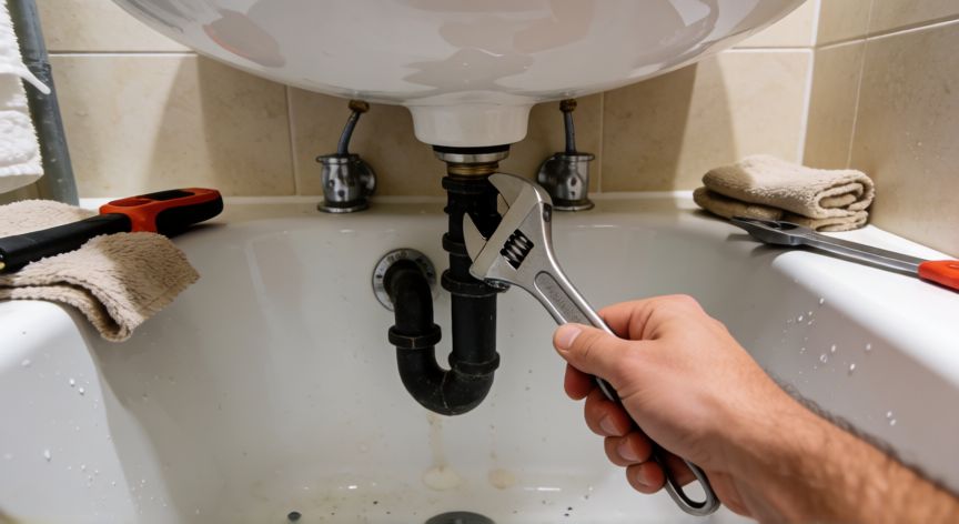 como cambiar el grifo de la bañera, Herramientas y manos cambiando el grifo de la bañera