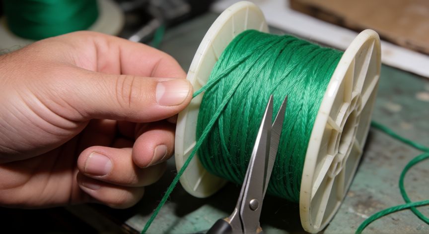 como cambiar el hilo de una desbrozadora sterwins, Manos enrollando nuevo hilo de nylon en el tambor de la desbrozadora