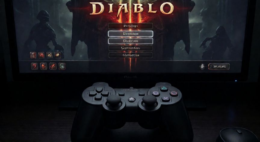 Control de PlayStation 3 y menú de opciones de Diablo 3