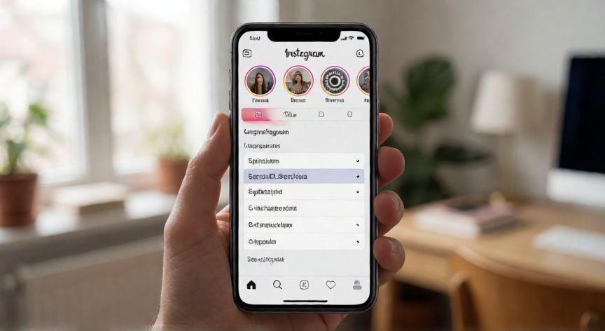 como cambiar el idioma en instagram, Pantalla del menú de ajustes de Instagram mostrando la opción de cambiar el idioma