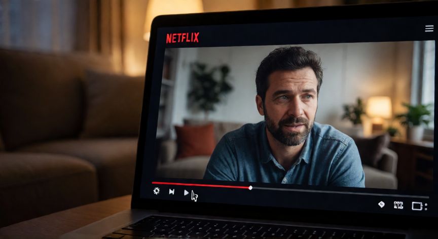 como cambiar el idioma en netflix, Pantalla de ordenador mostrando la interfaz de Netflix con el cursor en el menú de configuración