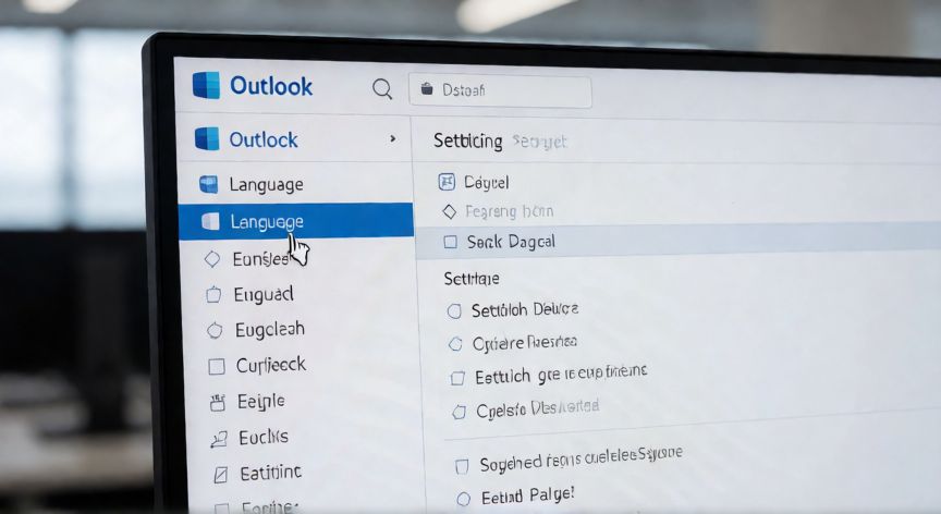 como cambiar el idioma en outlook, Menú de opciones de idioma en la configuración de Microsoft Outlook