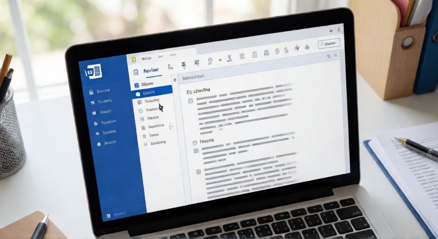 como cambiar el idioma en word, Interfaz de Word con la pestaña Revisar abierta para cambiar el idioma