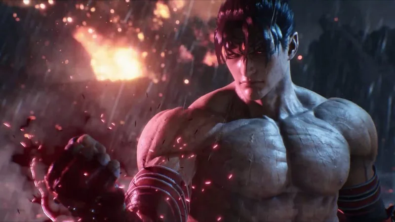 Jin Kazama, protagonista de Tekken 8, en una escena del juego bajo la lluvia