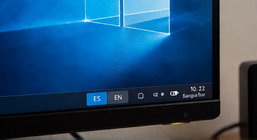 Barra de tareas de Windows 10 mostrando el selector de idioma en la esquina inferior derecha