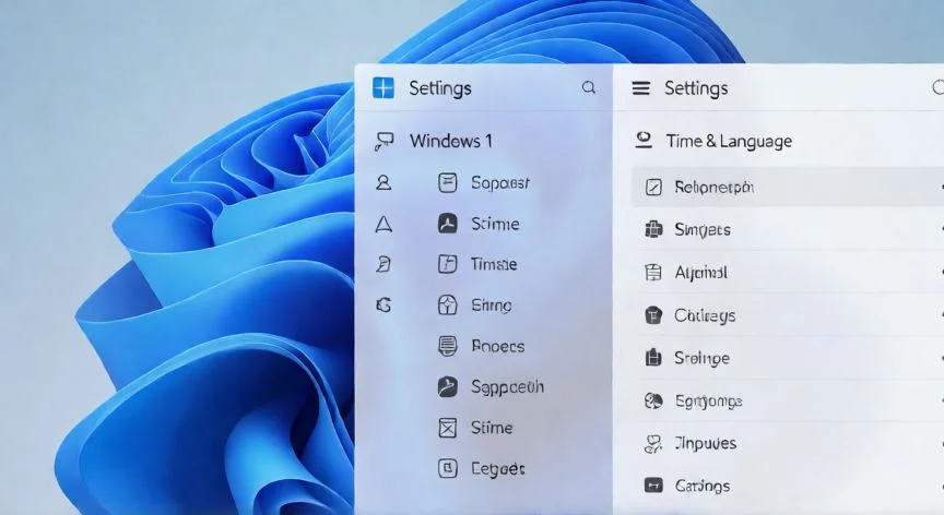 Pantalla de configuración de idioma en Windows 11 mostrando la sección Hora e idioma