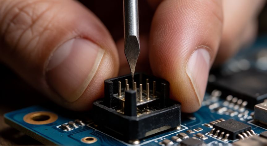 como cambiar el joystick de la ps4, Detalle de la extracción del joystick antiguo de la placa base