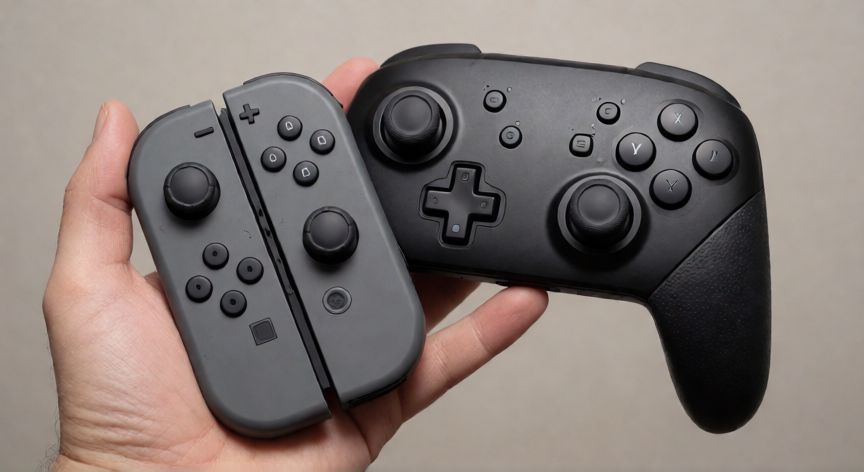 como cambiar el joystick de la switch, Mandos Joy-Con y Pro Controller de Nintendo Switch sobre una mesa