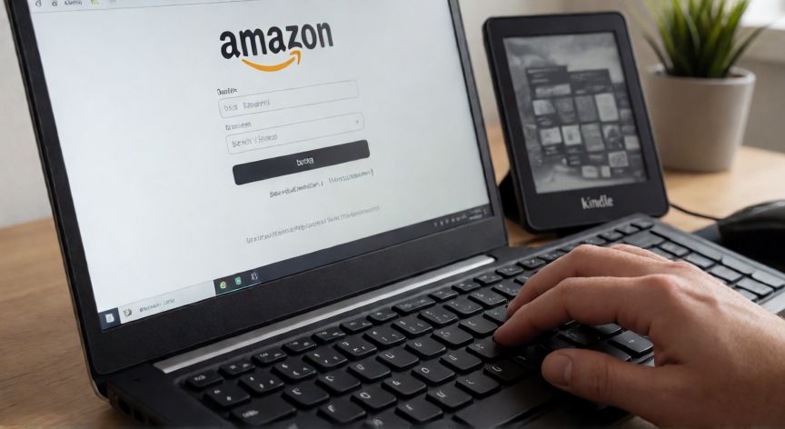 como cambiar el kindle de cuenta, Iniciando sesión con una nueva cuenta de Amazon en un ordenador junto a un lector Kindle