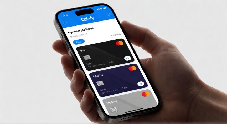 como cambiar el metodo de pago en cabify, Pantalla del móvil mostrando la sección de métodos de pago en la app de Cabify