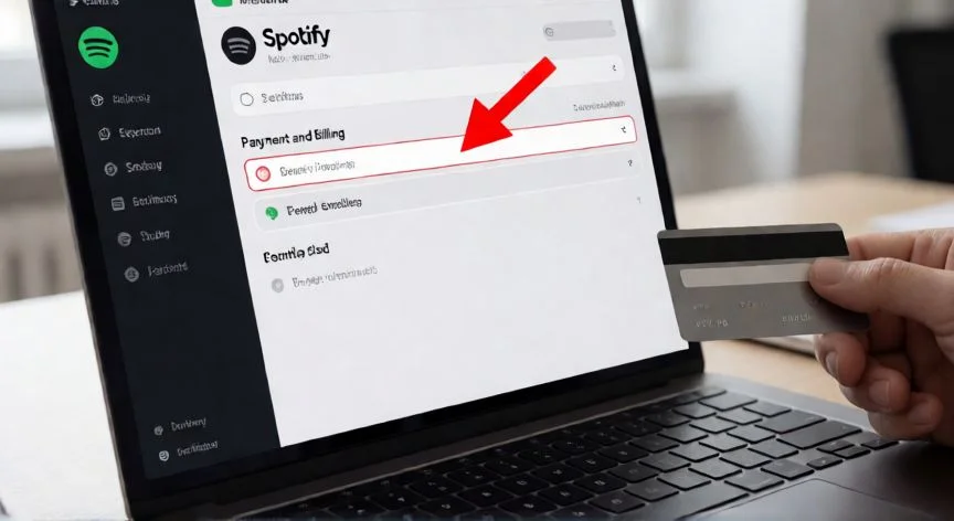 Pantalla de ordenador mostrando la sección de pagos de Spotify