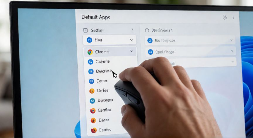 como cambiar el navegador predeterminado, Pantalla de configuración de aplicaciones predeterminadas en Windows