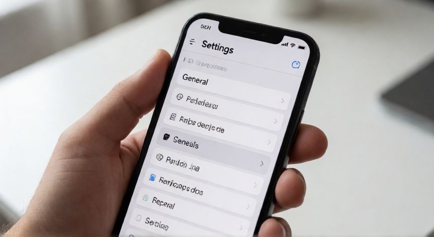 Pantalla de ajustes del iPhone mostrando la opción General para cambiar el nombre