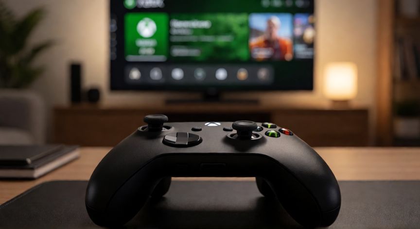 Mando de Xbox con el botón de guía iluminado listo para cambiar el perfil