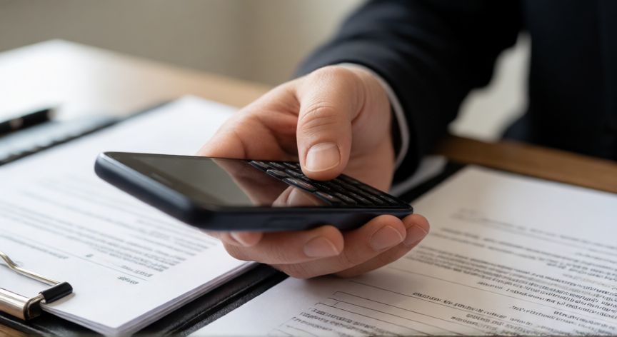 como cambiar el numero de telefono en la seguridad social, Manos sosteniendo un móvil junto a documentos oficiales
