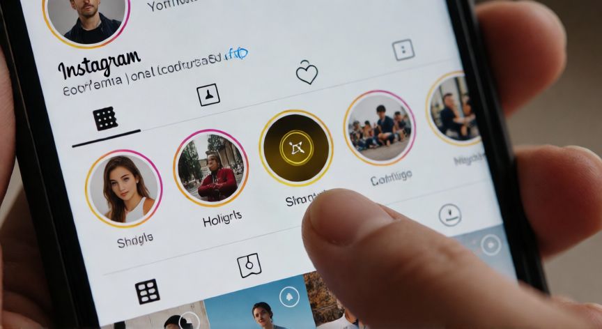 Pantalla de móvil mostrando el proceso de arrastrar una historia destacada en Instagram