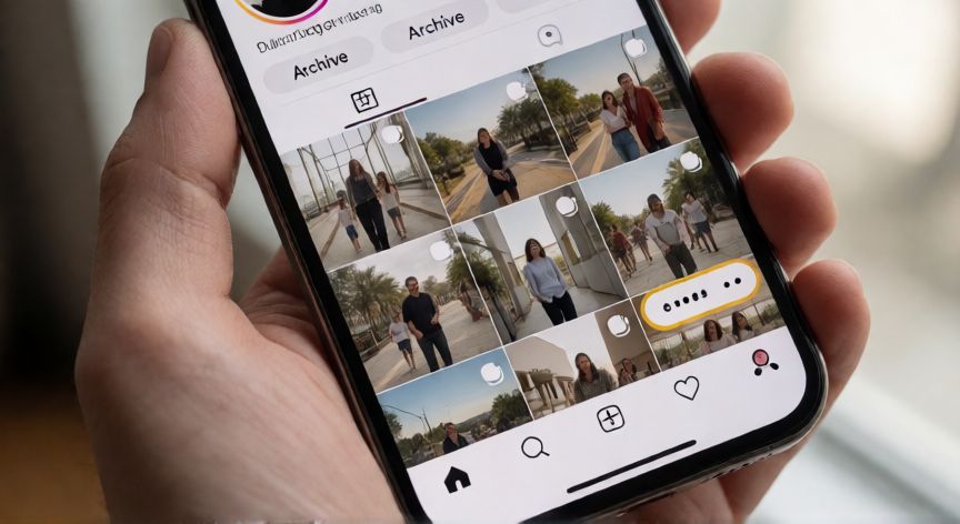 Mano usando el teléfono para archivar una foto en Instagram