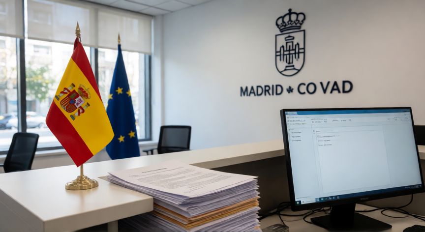 Oficina de padrón en Madrid con documentos oficiales