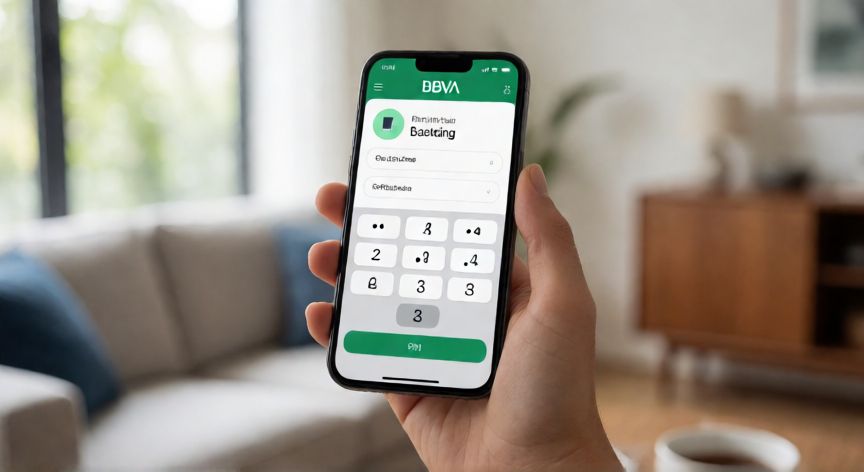 Persona usando la app móvil de BBVA para cambiar el PIN de su tarjeta
