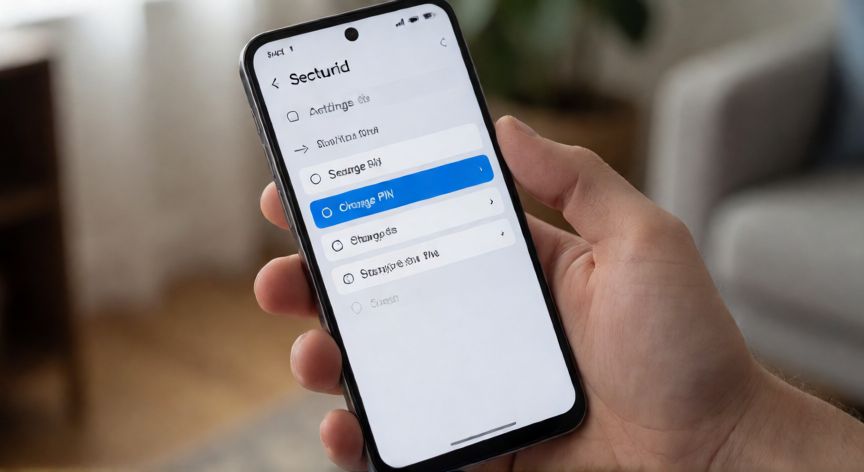 Pantalla de ajustes de seguridad en un móvil Android mostrando la opción de cambiar el PIN