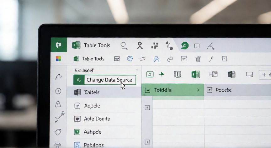 Pantalla de Excel mostrando la opción Cambiar origen de datos en la cinta de opciones