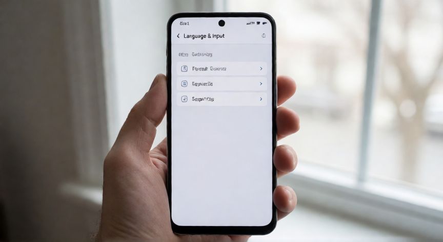 como cambiar el teclado del movil, Pantalla de ajustes de teclado en un móvil Android mostrando la configuración de idiomas