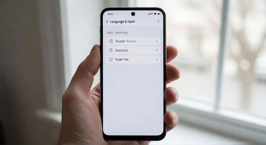 Pantalla de ajustes de teclado en un móvil Android mostrando la configuración de idiomas