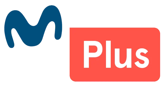 Logotipo de Movistar Plus con la M azul de Movistar y la etiqueta Plus en rojo