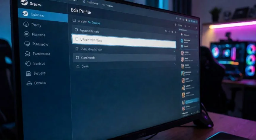 Pantalla de ordenador mostrando la configuración de perfil de Steam