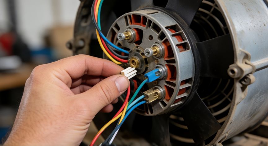 como cambiar el ventilador del aire acondicionado, Sustitución del motor del ventilador en un aire acondicionado con conexión de cables