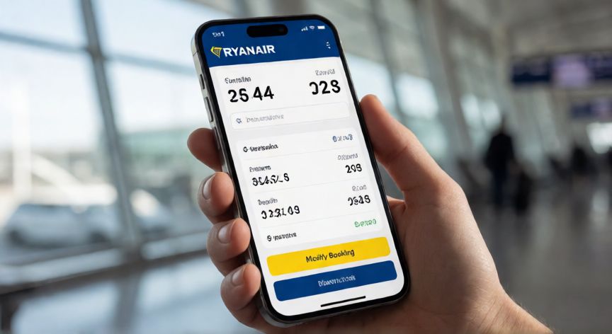 Persona gestionando cambio de vuelo Ryanair en el móvil