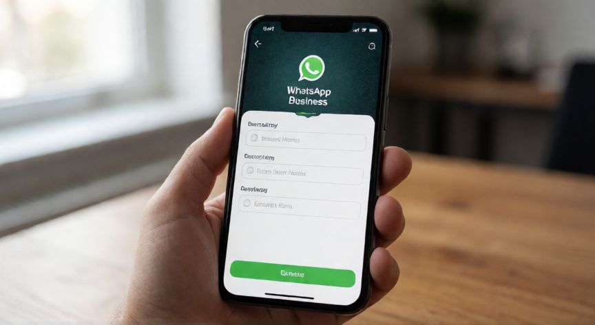 Configuración del perfil en la aplicación WhatsApp Business en un smartphone